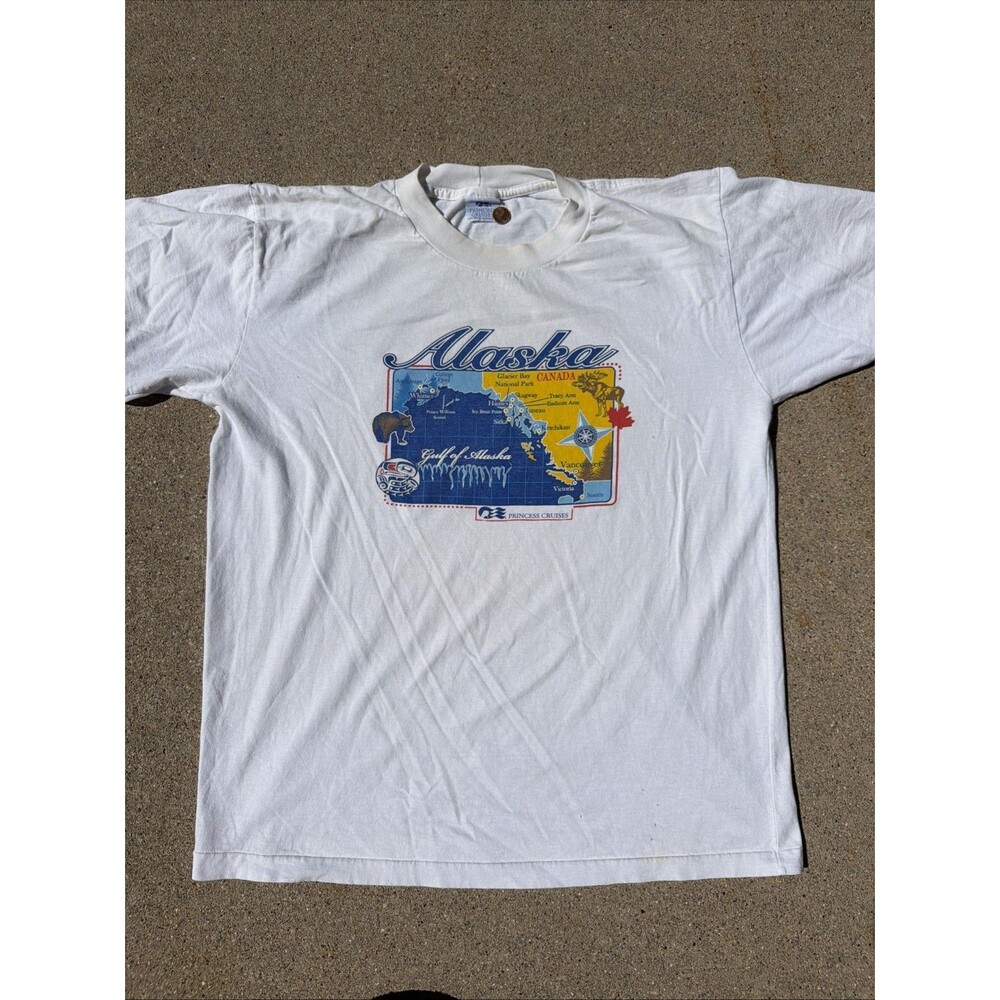 Vintage Alaska Princess Cruises Nature Bear Moose Graphic White XXL Shirt